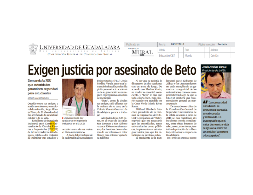 Exigen Justicia Por Asesinato De Beto Centro Universitario De Ciencias Exactas E Ingenierías 0703